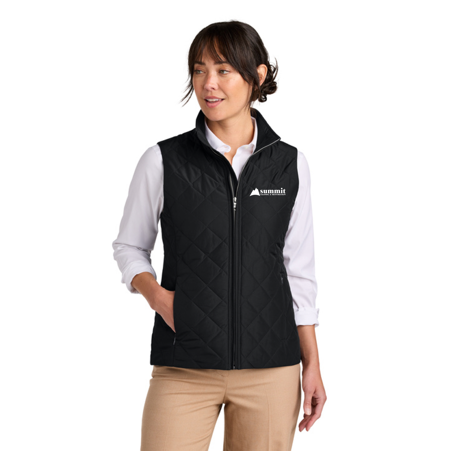 Brooks Brothers® Women’s Quilted Vest (Black) with Logo Embroidered