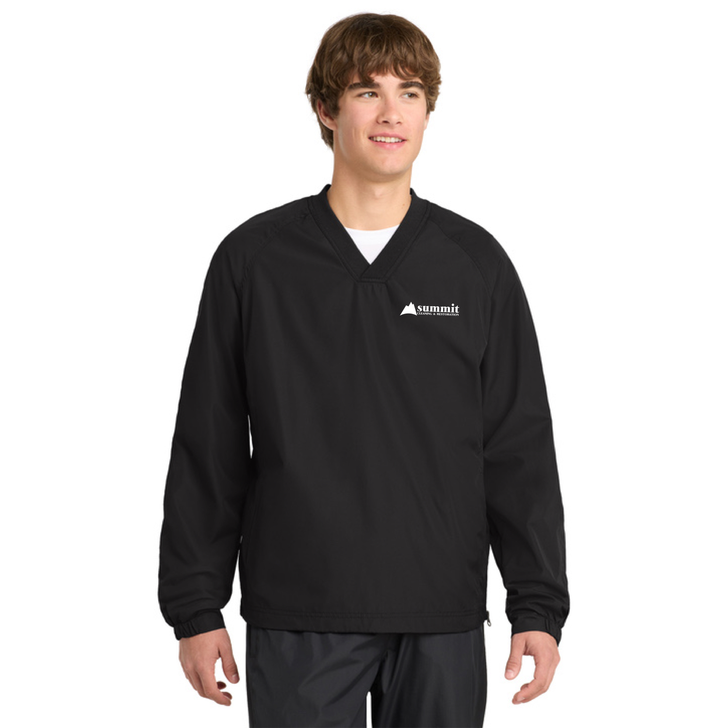 Sport-Tek® V-Neck Raglan Wind Shirt (Black) with Logo Embroidered