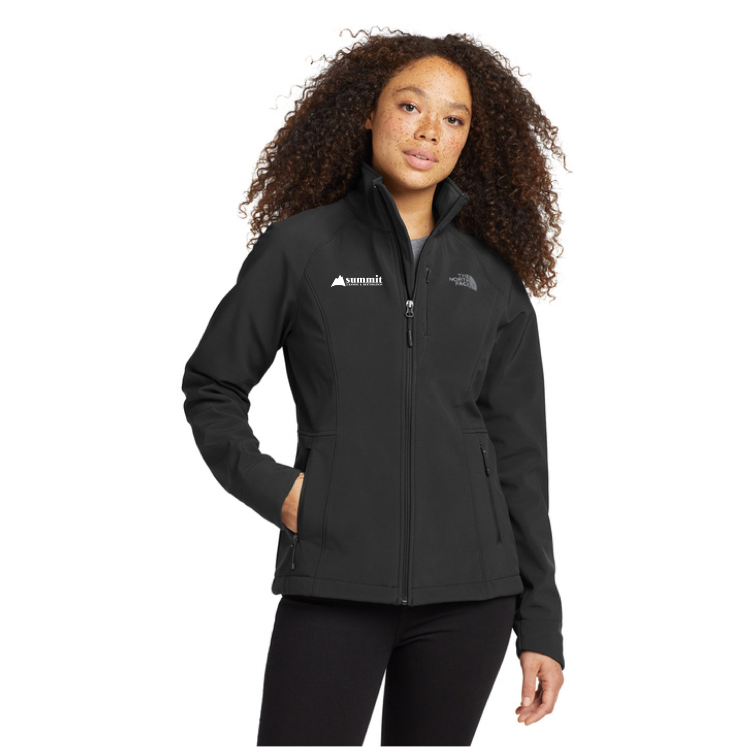 The North Face® Women's Apex Barrier Soft Shell Jacket (Black) with “Summit” Logo Embroidered