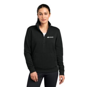 Nike Women's Club Fleece Sleeve Swoosh 1/2-Zip (Black) with logo Embroidered